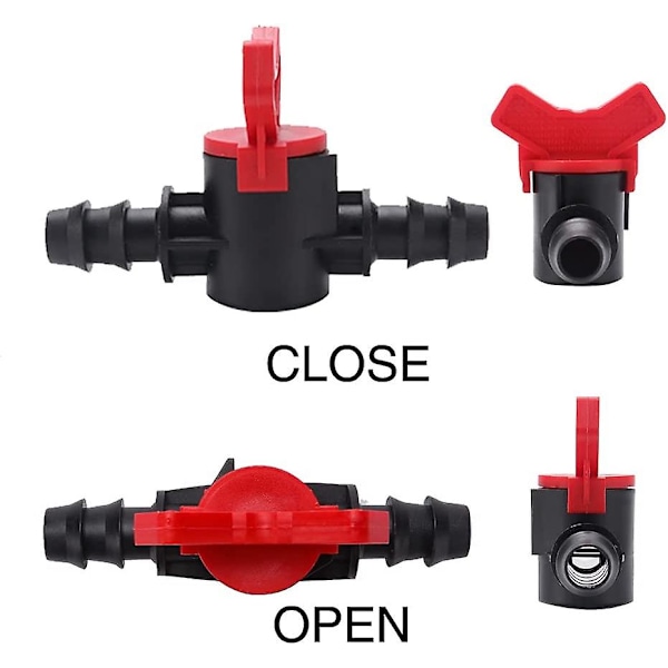 12 stk. haveslangehane, slangevandingsventil 16*16 mm plastikfitting afspærringsventil (sort+rød)