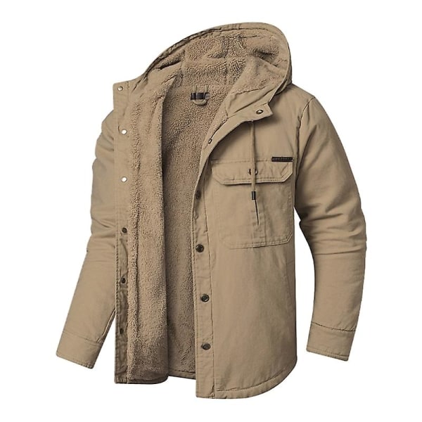 Herr Cargo Hooded Jacka, Vinter Varma Foder Termisk Jacka Rock Khaki M