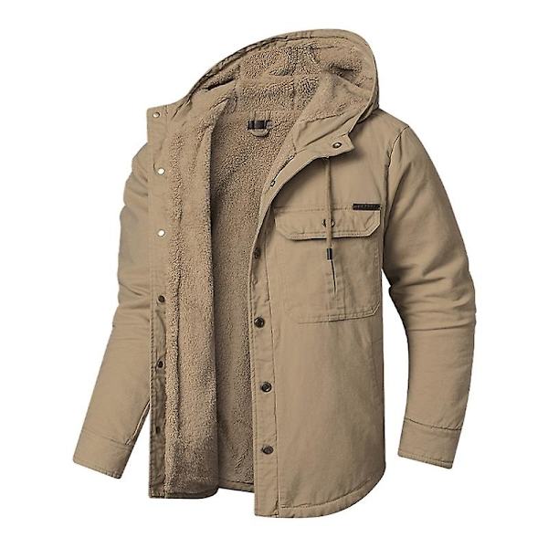 Herr Cargo Hooded Jacka, Vinter Varma Foder Termisk Jacka Rock Khaki S
