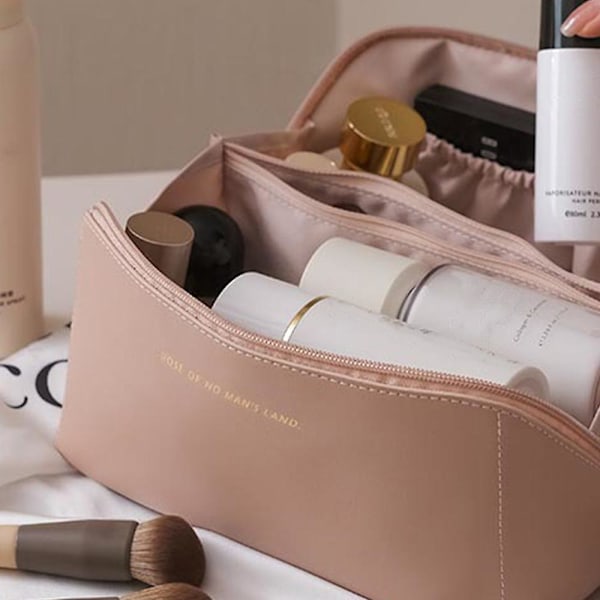 Stor Kosmetisk Väska för Resor - Vattentät Makeup Väska i PU-Läder för Kvinnor och Män pink