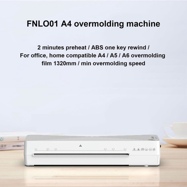 A4 Varmpresse Automatisk Plastforseglingsmaskine+papirskærer+hjørneafrundingsmaskine+35 stk. Plastfilm EU-stik White
