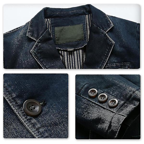Kavaj i denim med krage och flera fickor för vardagsbruk Dark Blue XL