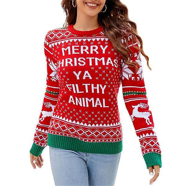 Dame Sweater Langærmet Julemønster Rund Hals Afslappet Løs Pullover Sweater style 1 2XL