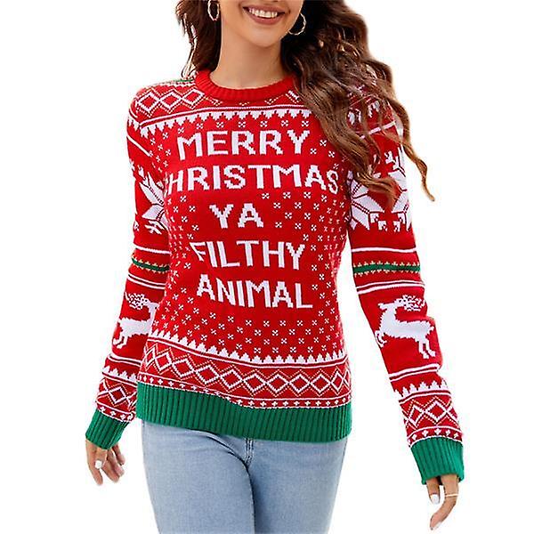 Dame Sweater Langærmet Julemønster Rund Hals Afslappet Løs Pullover Sweater style 1 XL