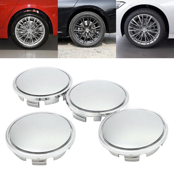 4 stk Dekkfelgdeksel Slitesterk Enkel å Installere Plast Universal Bil Hjul Senterhette For Suv Silver