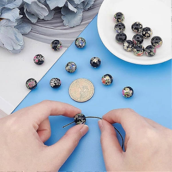 20 st 14mm Färgade Ritblommor Glaspärlor Transparent Runda Pärlor för DIY Smyckestillverkning (Transparent Blå Blandad Färg)