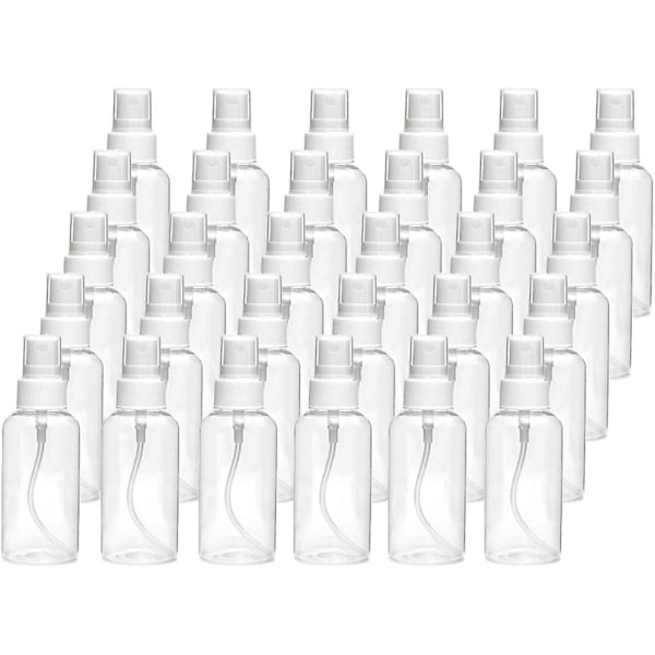 30-pack 30 ml (1 oz) fina dimspruta minisprayflaskor med pumpspraylock, påfyllningsbara och återanvändbara tomma plastflaskor