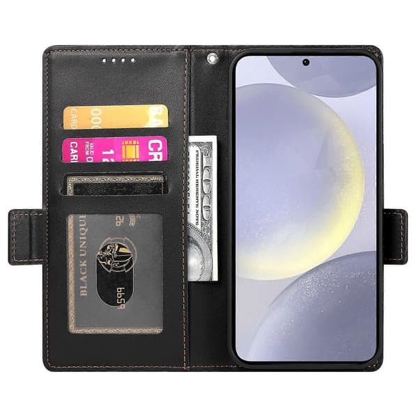 DF-010 För Samsung Galaxy S25+ Plånboksfodral i PU-läder med Stativfunktion - Svartgrön Black