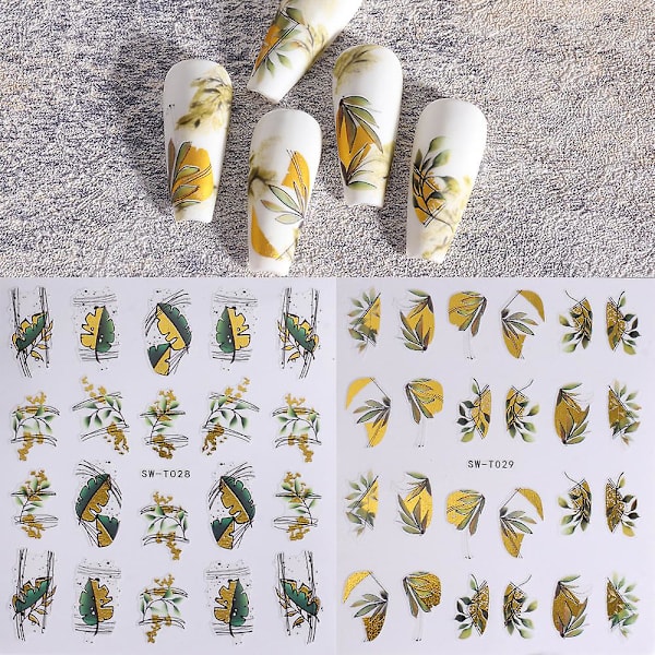 Kynsitarra-arkit 8 kpl itseliimautuvia kynsitarroja, lehtikuvioisia kynsitarvikkeita naisille, 9,2 * 7,3 cm