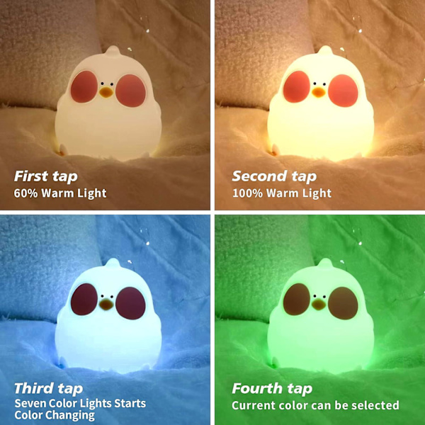 Kylling Natlampe til Børn, 7 Farver Baby Natlamper, Bærbar Natlampe til Børneværelse, USB Genopladelig Dyr Lampe, Søde Gaver