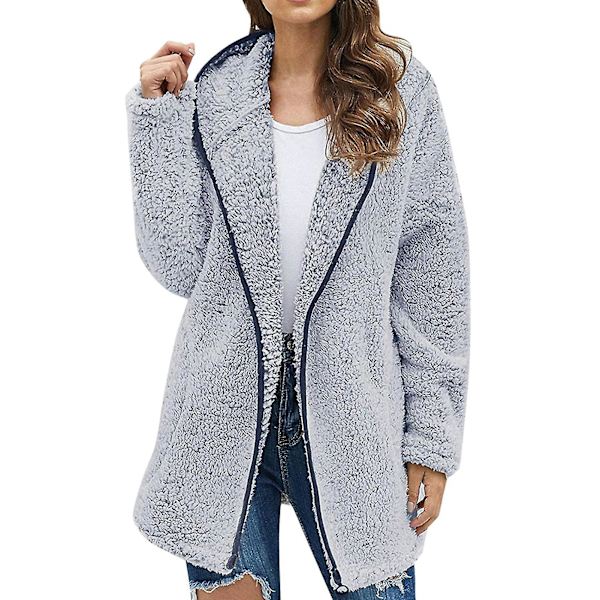 Dam Casual Solid Lapel Långärmad Tröja Vinter Höst Tjock Bekväm Lång S Blue