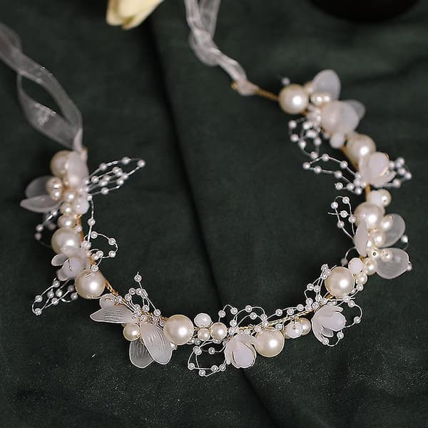 Brudehodebånd med perle, lett, elegant stil, komfortabel Gold