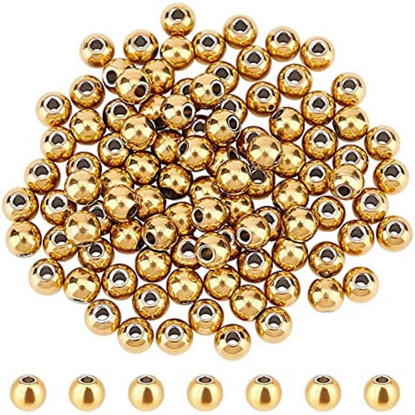 100 st 304 Rostfritt Stål Runda Pärlor 4mm Metall Distans Pärlor Gyllene Pärlor Släta Lösa Pärlor för DIY Armband Halsband Örhänge Smyckestillverkning