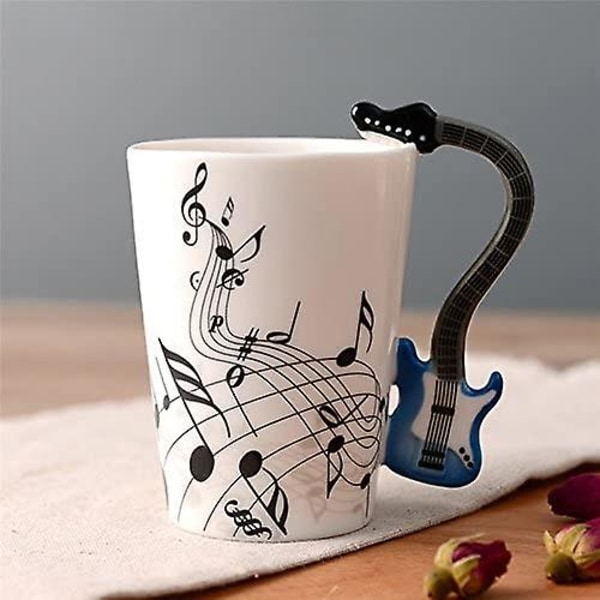 8,5 oz Creative Music Mugg Violinstil Gitarr Keramisk Mugg Kaffe Te Mjölk Stavkoppar Med handtag Kaffemuggar Nyhetspresenter (blå elgitarr)