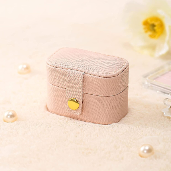 Liten smyckesringlåda Mini rese-smyckeskrin Bärbar ringförvaringslåda för ringar örhängen, presenter till kvinnor flickor, rosa