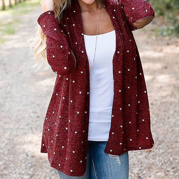 Kvinnors Splicing Dot Print Cardigan Coat Casual Lös Långärmad Rock XL E