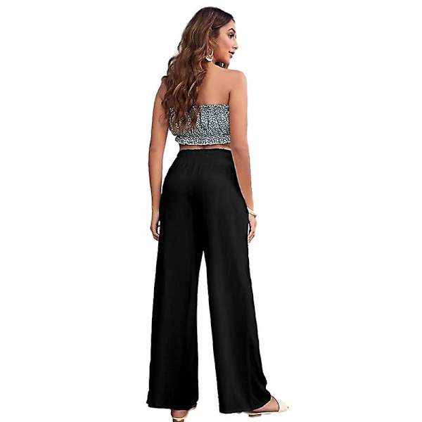 Dam bomullslinnebyxor, vida ben elastisk midja strandbyxor byxor Black S