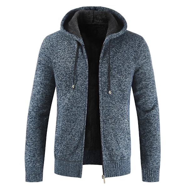 Herre Casual Strik Hættetrøjer Lynlås Hætte Fleece Langærmet Sweatshirt Vinter Opvarmning 4XL Blue
