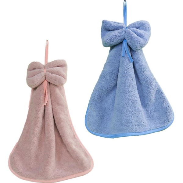 2 kpl Keittiön Korallifleece Rusetti Pyyhe/Imukykyinen Pyyhe/Riippuva Pyyhe/Käsipyyhe, Imukykyinen Pyyhe, Yksi Koko Pink*Blue