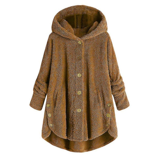 Kvinnors vintervarma fluffiga överrock knappjacka toppar lös huva ytterkläder 5XL G