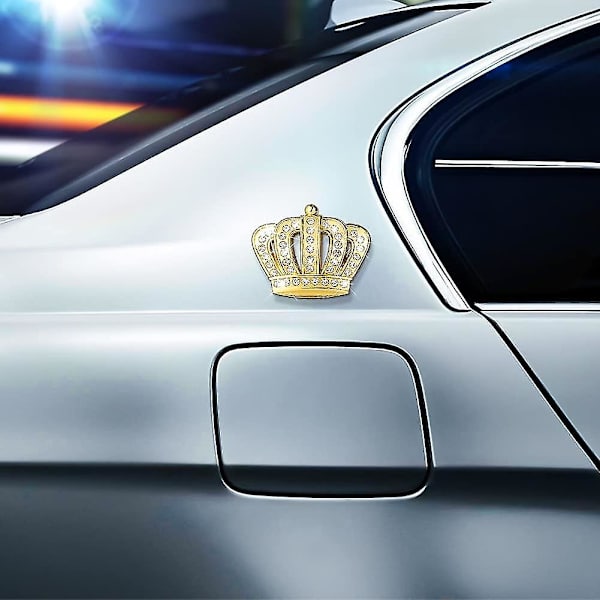 2 stk. Bling Krystal 3D Bil Emblem Badge Mærkat, Vandtæt Krom Metal Krone Bil Mærkat