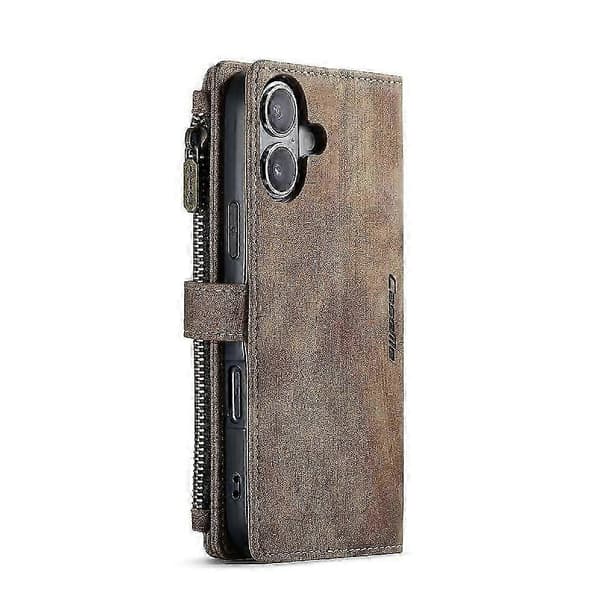 Flip Cover til iPhone 16 Plus med kortholder og rum til kørekort Brown