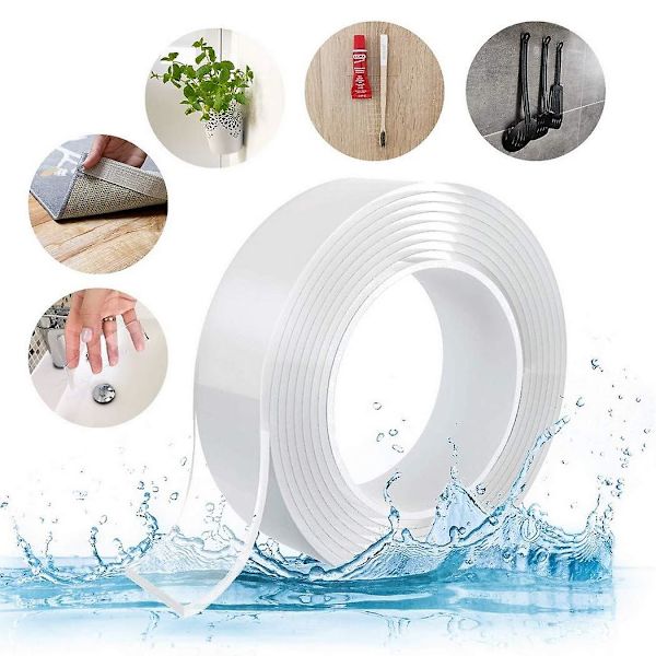 2mm X 5cm X 10m, 2 rullar smart nano-tejp, återanvändbar nano-tejp, transparent spårlös dubbelsidig, tvättbar och hållbar för föremål som ska klistras
