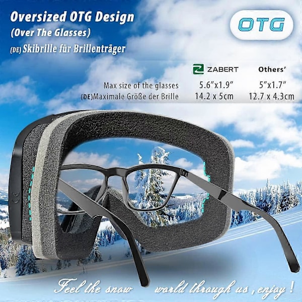 Skidglasögon för glasögonbärare, Snö Snowboardglasögon, Vuxna Män Kvinnor Ungdom, Anti-imma