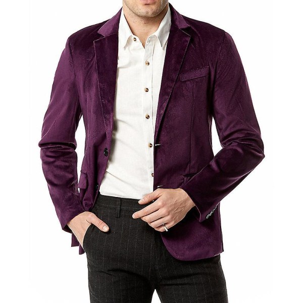 Herr Slim Fit Lättviktsjacka, Två Knappar Business Kostym Blazer Purple M