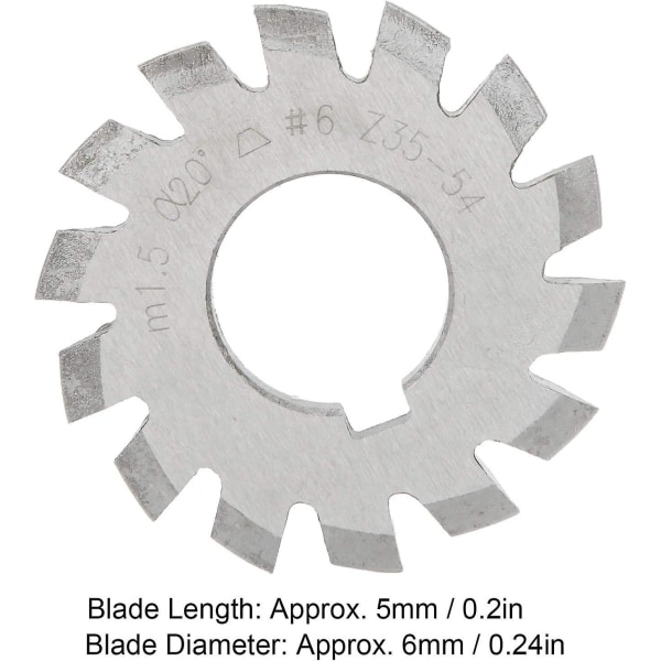 8st kugghjulsfräs höghastighetstål skärverktyg industritillbehör M1.5 Tryckvinkel 20 Längd 5 mm Diameter 6 mm För fräsmaskin