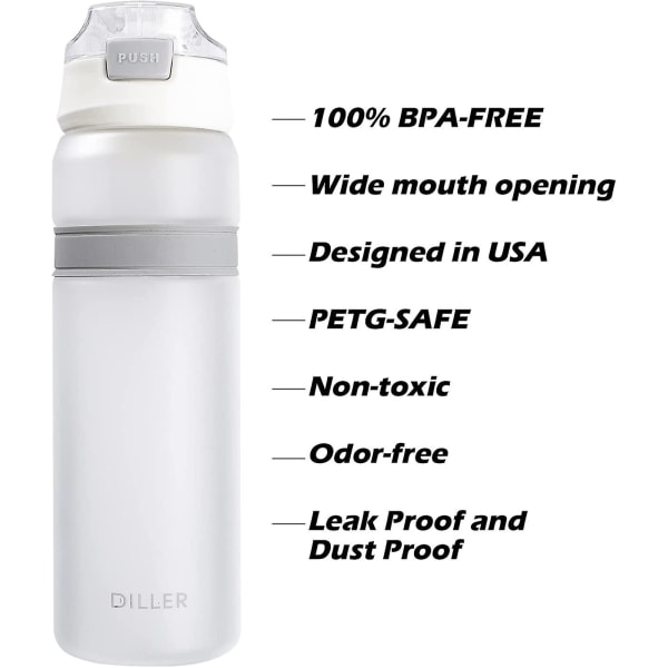Vattenflaska Flaskor Med Sugrör 850ml Gmy Sports Tidsmarkeringar Bpa Fri Kolv D37 (850ml, Vit)