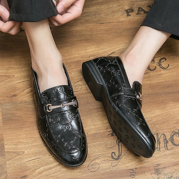 Klassiska moderna formella oxfordsnörskor i läder för män, casual skor a7755 Black EU 40