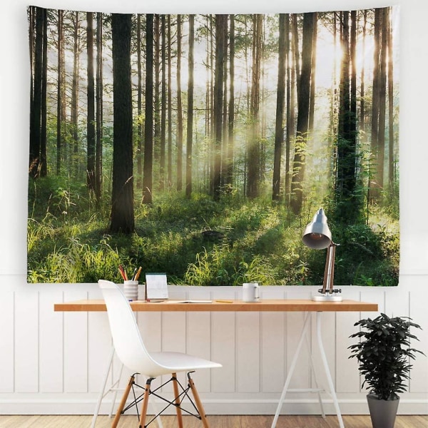 (150cmx200cm)solsken Skog Gobeläng Morgonsol genom träd Vägghängande Natur Landskap Polyester Väggkonst Heminredning för sovrum Vardagsrum