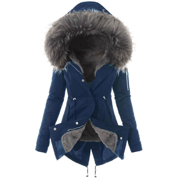 Dragkedja med dragsko i midjan, plyschfodrad huvtröja i bomull för höst och vinter S Navy Blue