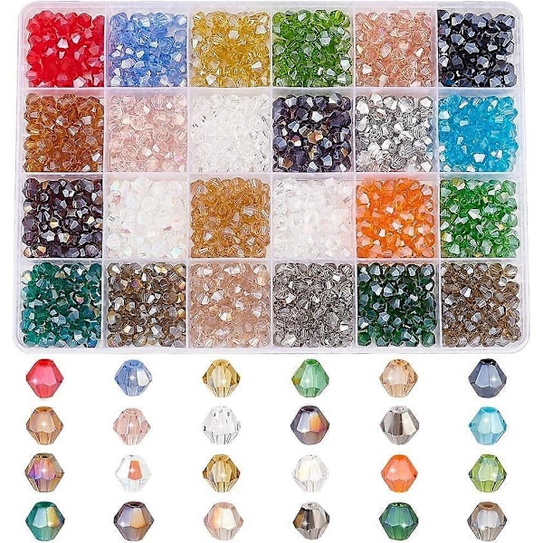 1200 stk. 6 mm Elektropletterte Glassperler Tråder 24 Farger Fasetterte Glasskrystallperler Bicone Armbåndsperler Løse Håndverksperler for Halskjede Øredobb Nøkkelring