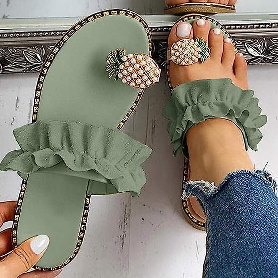 Sandaler til kvinder, flade, afslappede slippers med ringtå, strandsko Green 42