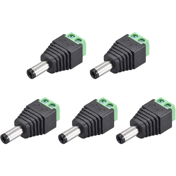 5 st 5,5x2,5 mm DC Power Jack Plug Adaer-kontakt för Led Strip Cctv-kamera kabel trådändar