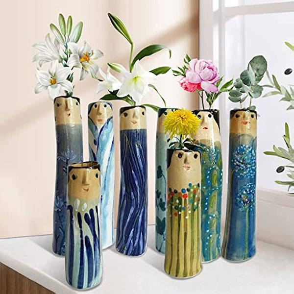Spring Family Bud Vaser 2022 Ny Sød Karakter Håndmalet Vase Kreativ Sjov Humanoid Familie Dekorativ Vaser Boho Hvid Resin Vase Til Hjemmet Perso