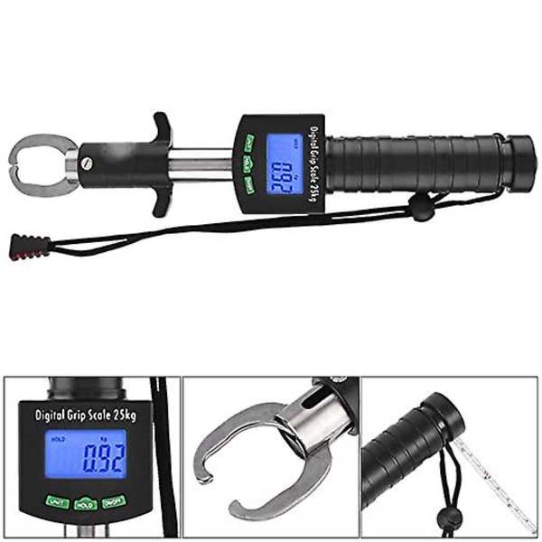 Fiskläppgrepp med digital våg, 25 kg/55 lb bärbar läppgrepp med elektronisk viktvåg