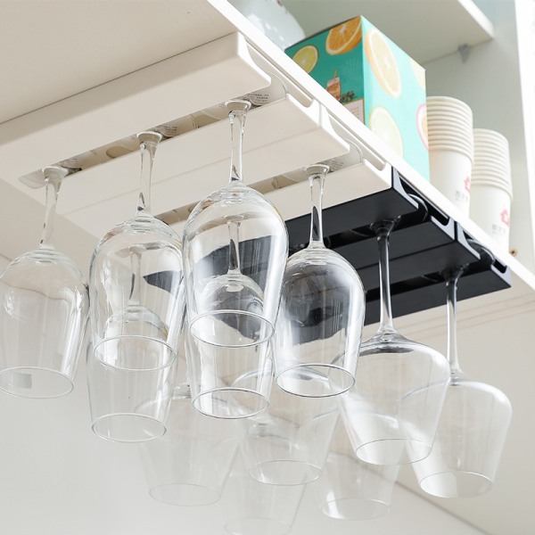 Vinglasstativ i plastik, vinglasholder uden boring til under hylde og skab, hængende stilkglasstativ organizer bøjle til barskab køkken, 4 stk. white