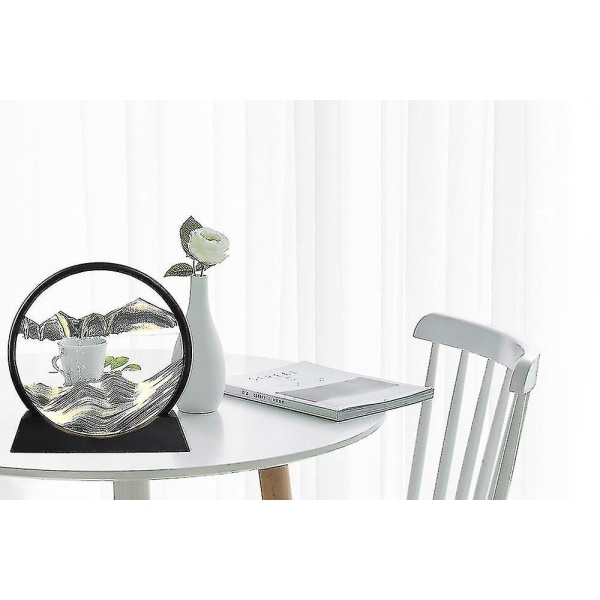 Levende Sand Kunst Bilde Rundt Glass 3D Dyp Hav Sandlandskap Flytende Sand Ramme Hjemmeinnredning Black 12 inch