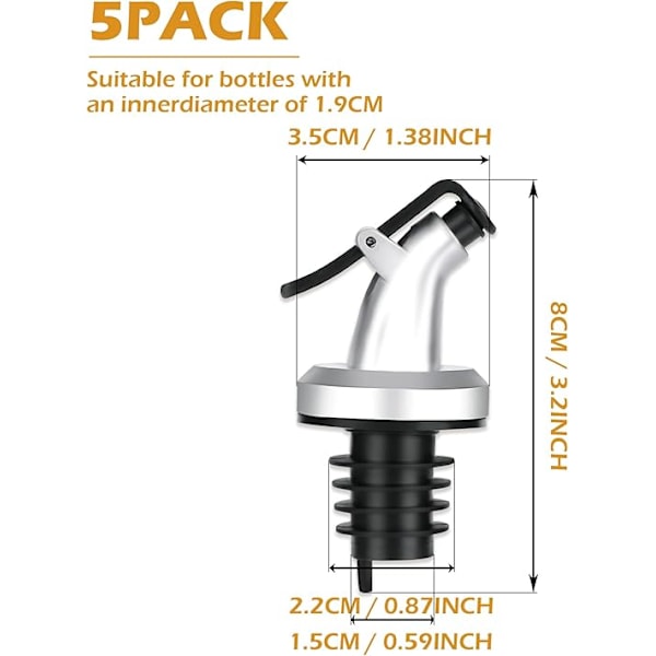5 st olivolja hällare, plastförseglad flaskhällare, sprithällare med dammlock för sallad, sås, soja, vin, flaska för vinägerolja