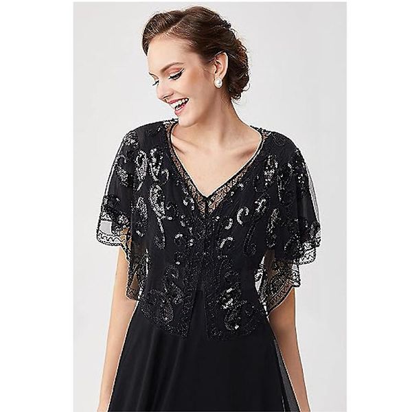 1920-talets Sjal Wraps Sequin Pärlbroderad Kväll Cape Brud Sjal GOLD