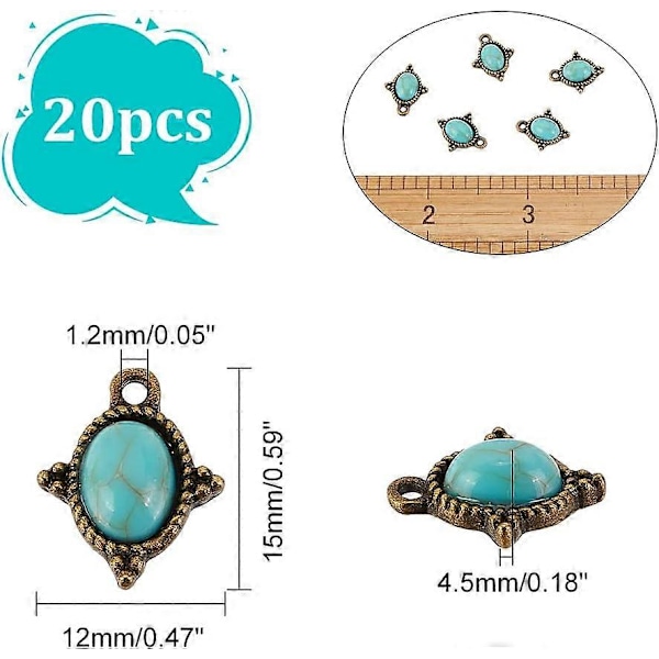 30 stk. Legering Turkis Anheng Oval Dråpeformet Syntetisk Turkis Store Anheng Antikk Bronse Retro Anheng for DIY Smykkelaging Halskjede Armbånd