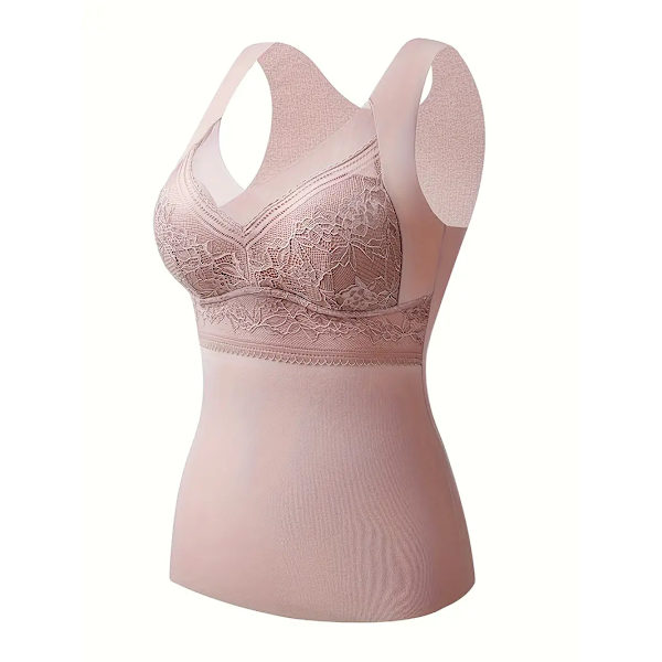 Spetsbroderad termisk underkläder, mjuk V-ringad ärmlös topp, damunderkläder & sovkläder Pink 2XL