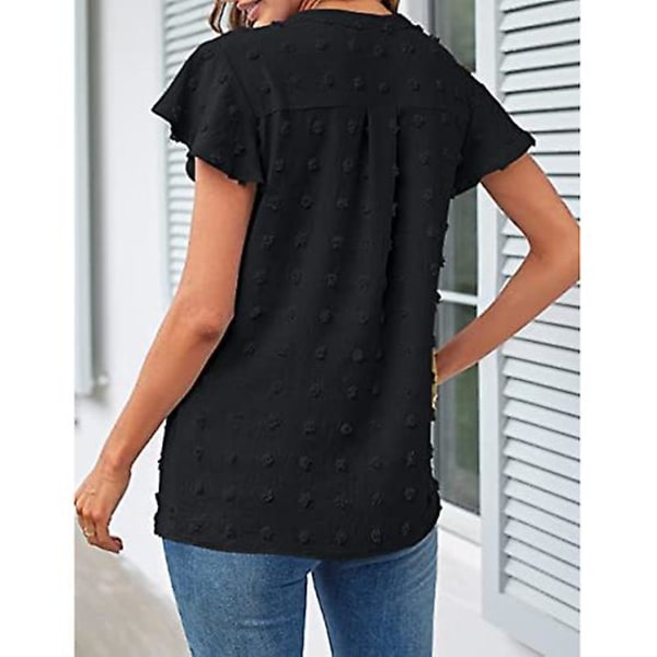 Dame Sommer V-hals T-shirt, Flæse Kortærmet Top Black XL