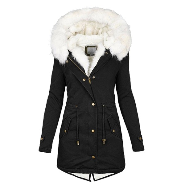 Dam Fleece Kappa med Huva Cardigan Casual Långärmad Värmande Ytterkläder För Höst Vinter Ny L Black