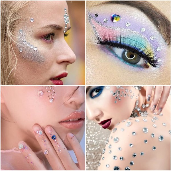 Ansiktsjuveler Glitter, Ansiktsrhinestone Havfrue Juveler Ansiktsklistremerker Sett, Selvklebende Krystall Regnbue Diamanter Øyne Ansikt Kropp Midlertidig