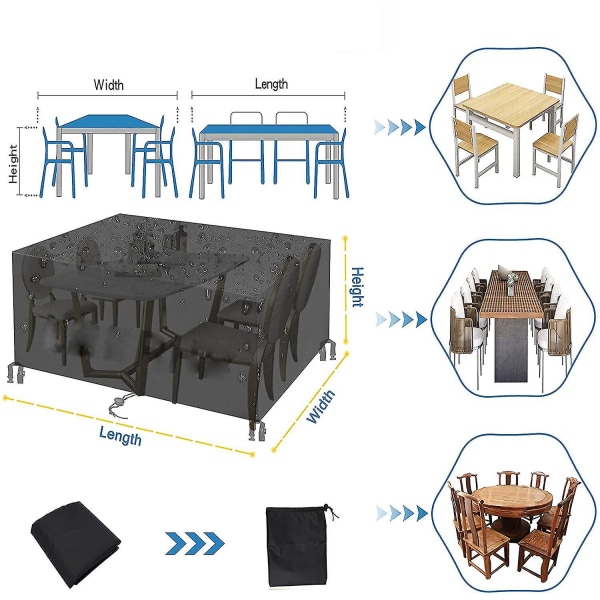 58 storlekar 420d utomhus uteplats vattentät Oxford trädgårdsmöbler överdrag, svart 200*160*70cm