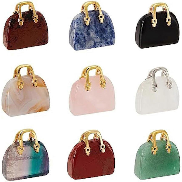 9 st Handväska Gemstone Hänge Natursten Hänge Färgglada Gemstone Handväska Form Hänge Charm Dekoration för Smyckestillverkning Halsband Örhängen Deco